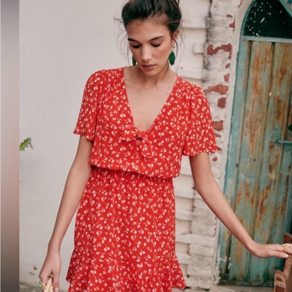 Red Floral Tie-Front Summer Dress